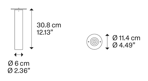 A-Tube Ceiling Lamp by Lodes, size drawing: A-Tube small