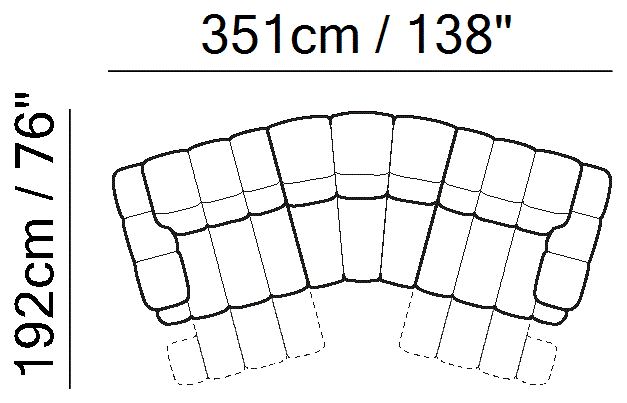 Dwell Sectional by Natuzzi Italia: Leather or fabric modular sofa, outline drawing with sizes