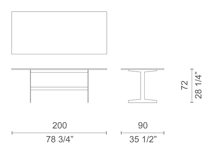Simplon Table by Cappellini, size drawing: S8_T1