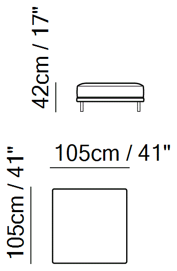 Tempo Sectional by Natuzzi Italia: Large pouf, outline drawing with sizes