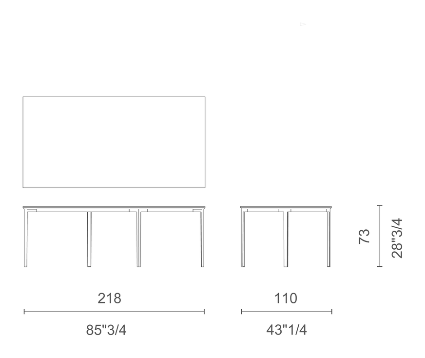 Openup Table by Cappellini, size drawing: TOU3