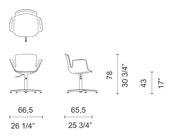Juli Plastic Chair by Cappellini, size drawing: JUP5H