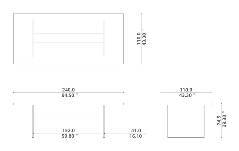 Venice Indoor Dining Table by Talenti, size drawing: 240 × 110