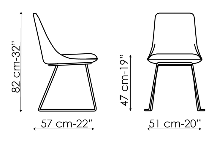 Itala Chair by Bonaldo, size drawing: Itala si