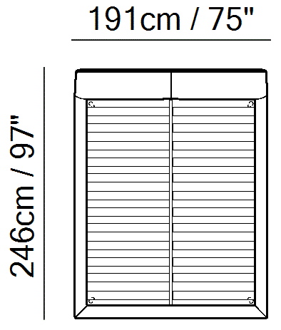 Piuma Bed by Natuzzi Italia: Bed with split mesh 152X203, outline drawing with sizes