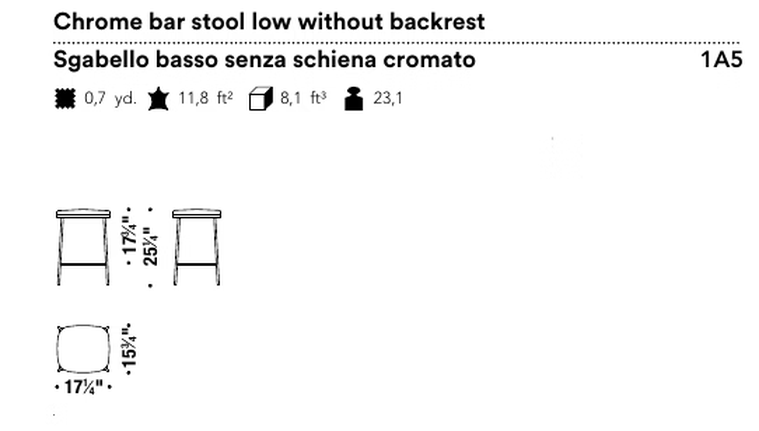 Precious Stool by Moroso, size drawing: Chrome bar stool low without backrest
