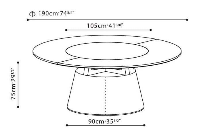 Unity Dining Table L by Camerich, size drawing: C05B0805