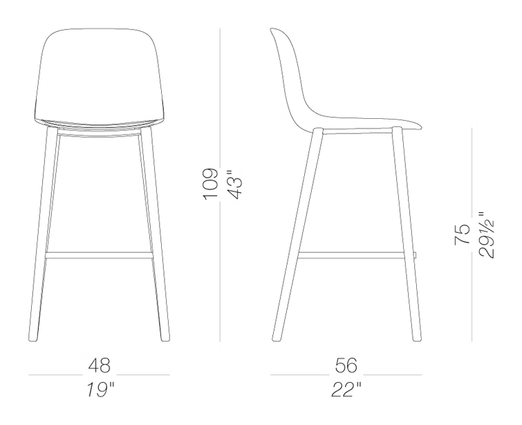 Seela S327 Bar Stool by LaPalma, size drawing