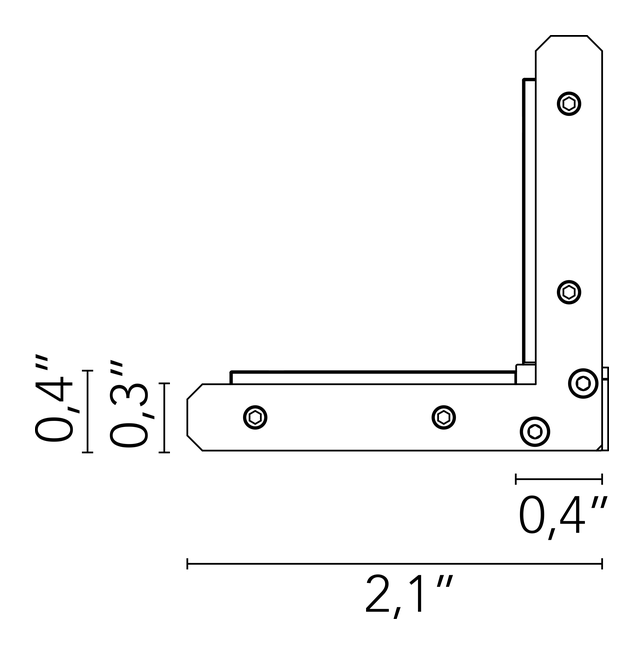 The Micro Running Magnet Recessed Track by Flos, size drawing: Inner corner. Electrical/mechanical connection