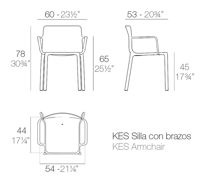 Kes Chair With Arms by Vondom, size drawing