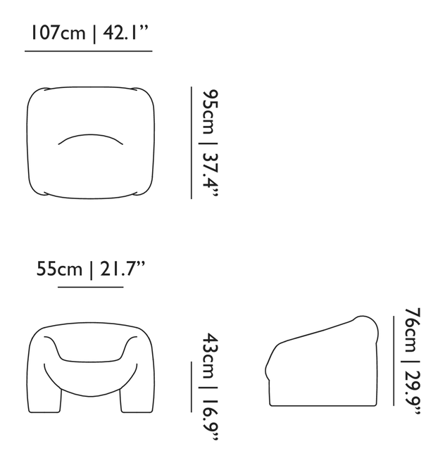 Hortensia Armchair by Moooi, size drawing