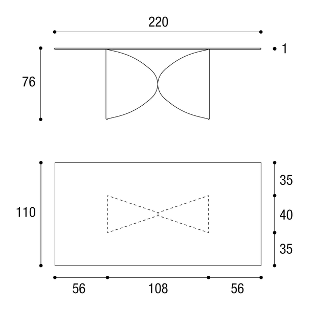 Meet Dining Table by Lago, size drawing: 2430L · 2430X