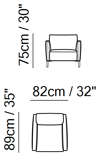 Tratto Sectional by Natuzzi Italia: Chair, outline drawing with sizes