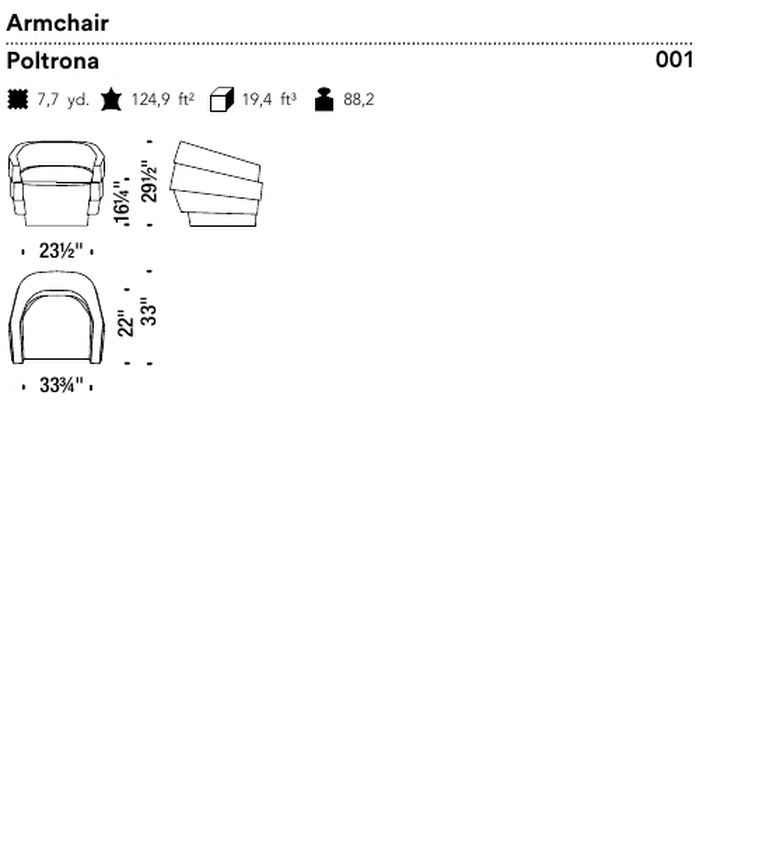Rift Armchair by Moroso, size drawing: Armchair