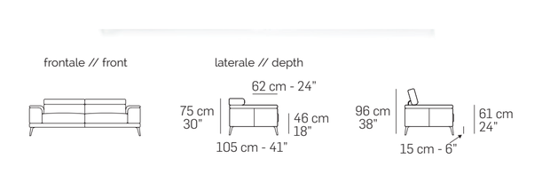 Tiziano Sofa by Nicoline, size drawing: Front and side views