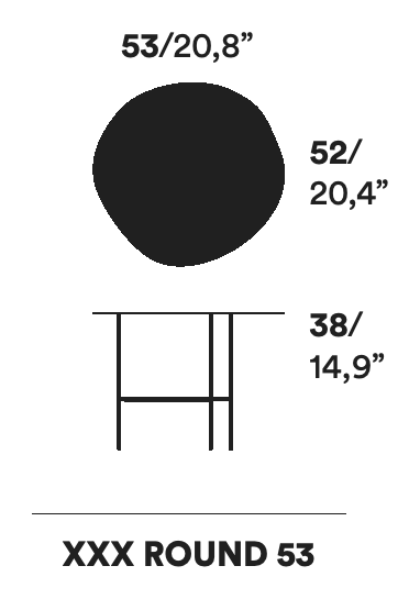 XXX Coffee Table by Opinion Ciatti, size drawing: XXX ROUND 53