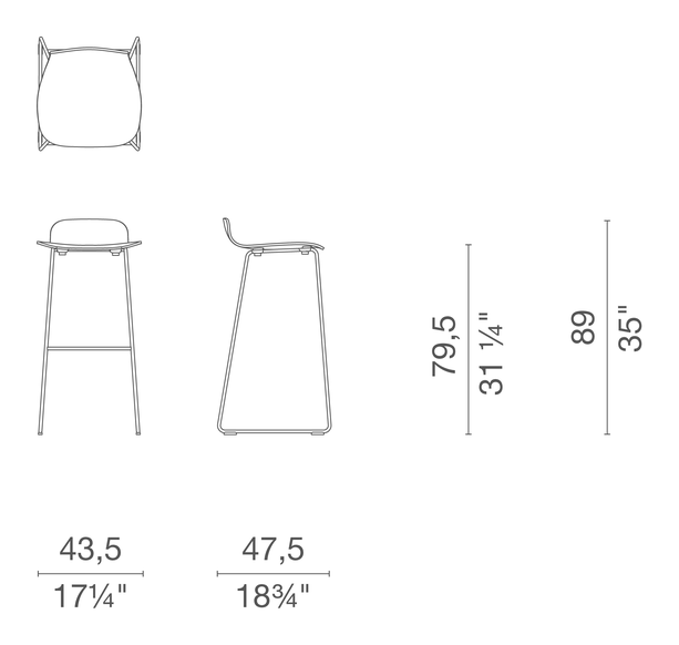 Tate Wood Stool by Cappellini, size drawing 8