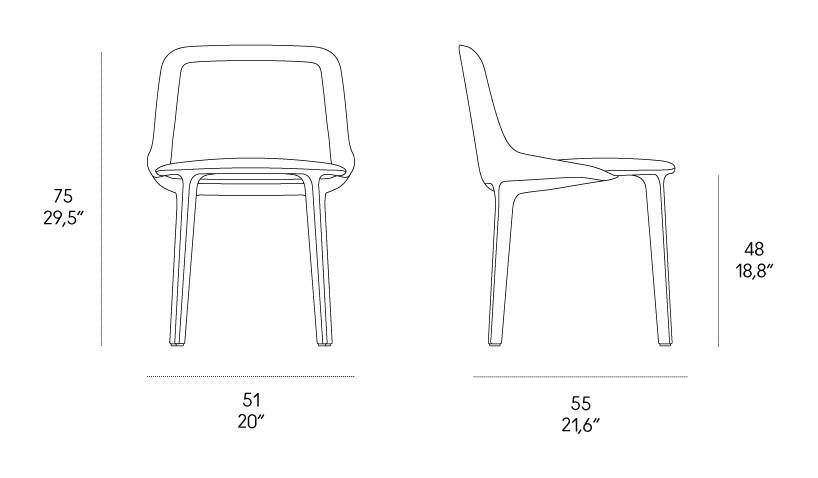 Lepel Plain Chair by Casamania, size drawing