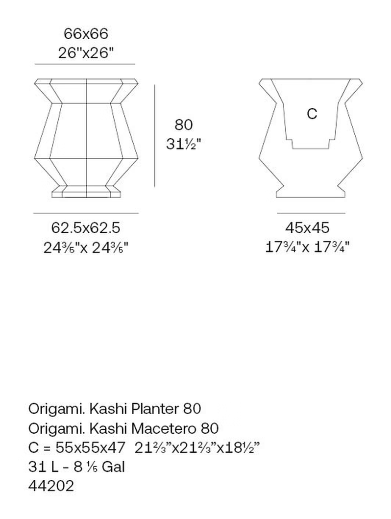 Kashi Planter by Vondom, size drawing