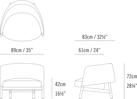 Collar Grand Chair by Bensen, size drawing