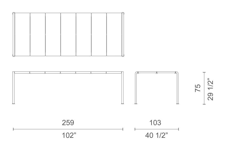 Vendicari Lido Table by Cappellini, size drawing: VN_4E