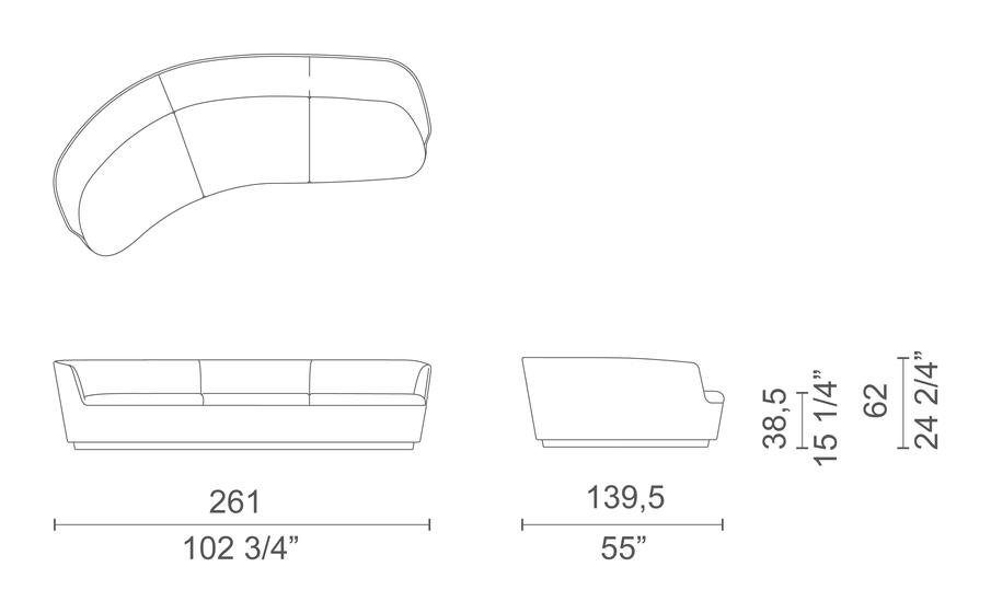 Orla Sofa by Cappellini, size drawing: ORL6