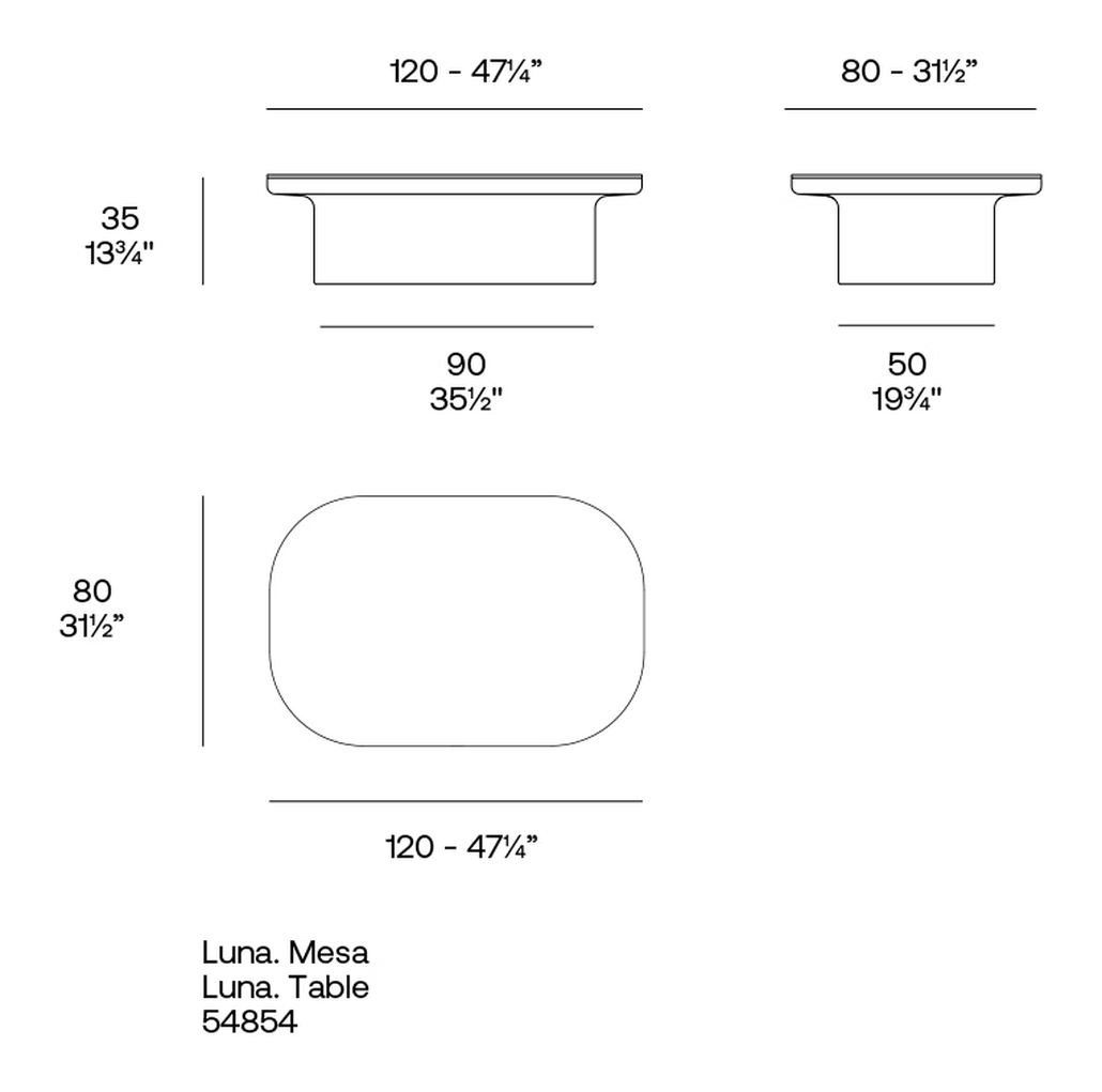 Luna Coffee Table by Vondom, size drawing