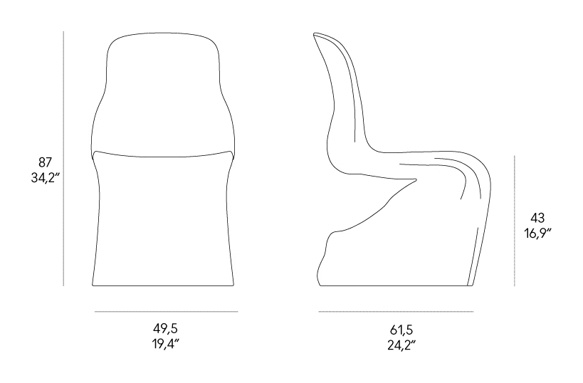 Her Matte Chair by Casamania, size drawing