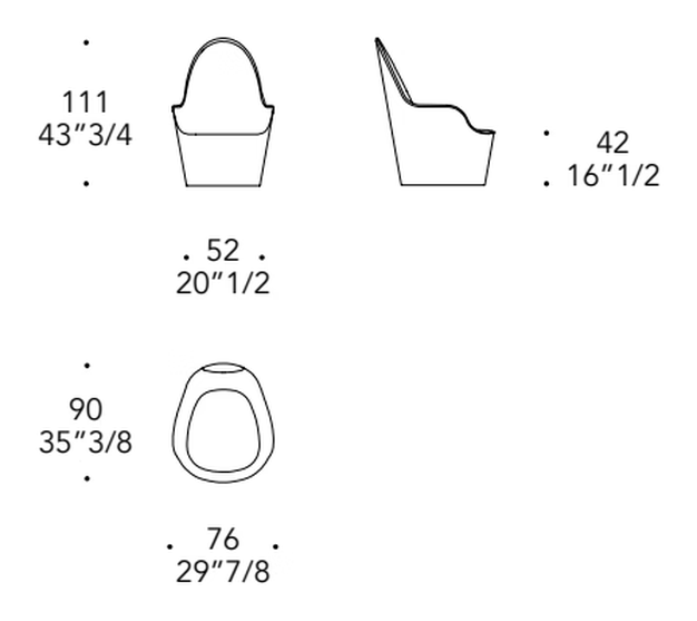 Swan Poltrona Armchair by Reflex, size drawing