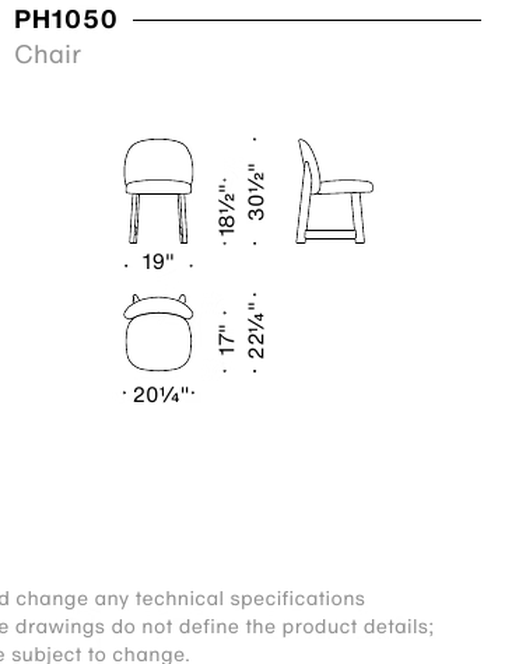 Pheaby Dining Chair by Moroso, size drawing: Chair