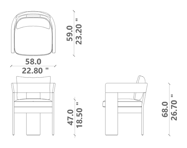 Freddie Dining Armchair by Talenti, size drawing