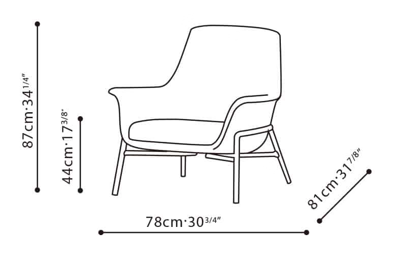 Noble Chair by Camerich, size drawing: C02B0701