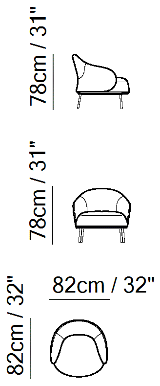 Botanic Sofa by Natuzzi Italia: Chair, outline drawing with sizes