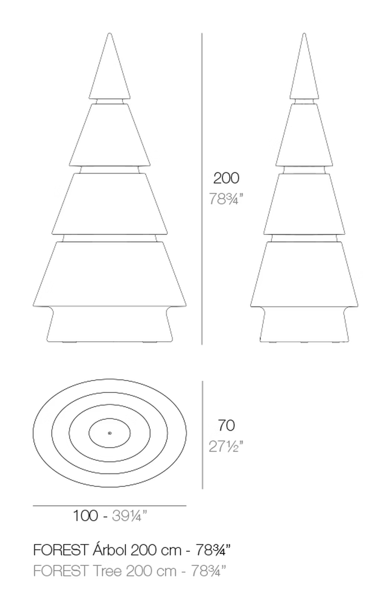 Forest Decorative Tree Lamp by Vondom, size drawing