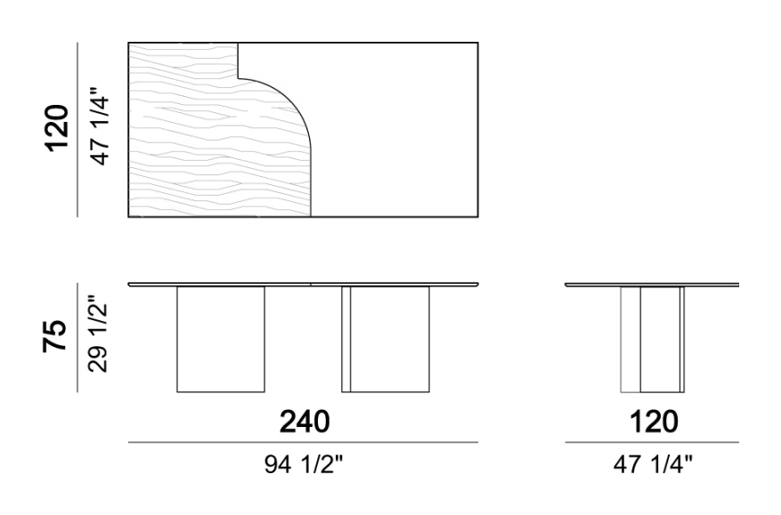 Millennium Dining Table by Arketipo, size drawing 2