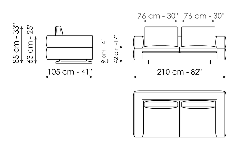 Ever More Sofa by Bonaldo, size drawing: Sofa 210