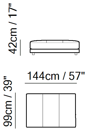Melpot Sectional by Natuzzi Italia: Large pouf, outline drawing with sizes