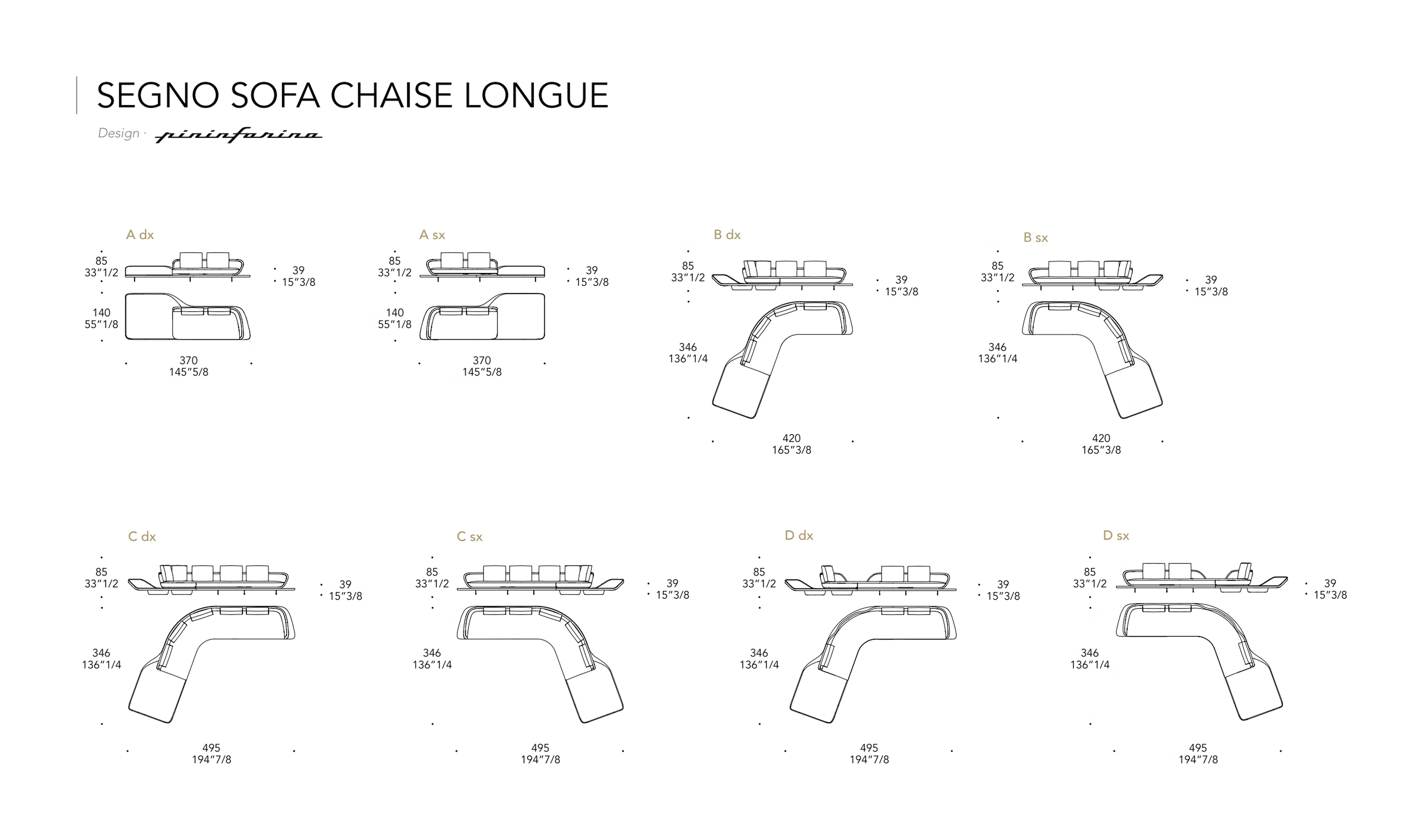Segno Sofa Chaise Lounge by Reflex, size drawing 1