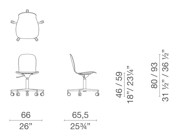 Tate Wood Chair by Cappellini, size drawing: TW_5HR