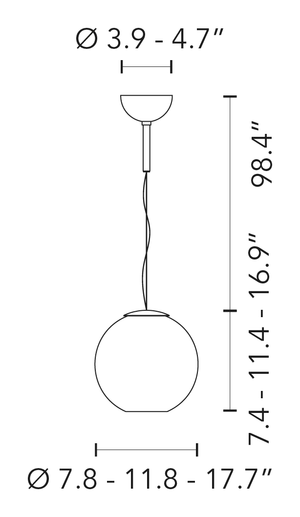 Globo di Luce Pendant Lamp by Fontana Arte, size drawing