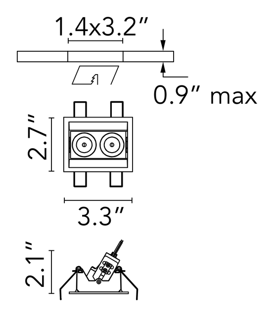 Light Shadow Trim Downlight by Flos, size drawing: Light Shadow Adjustable Trim 2 Spots