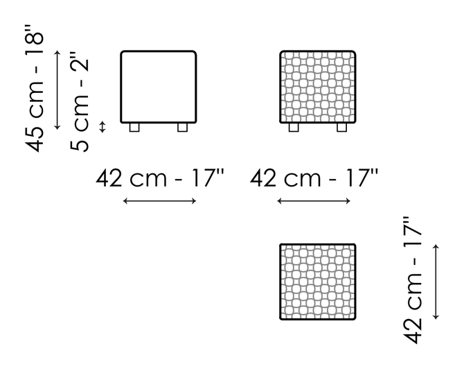 Intrecci Ottoman & Bench by Bonaldo, size drawing: Pouf 42x42