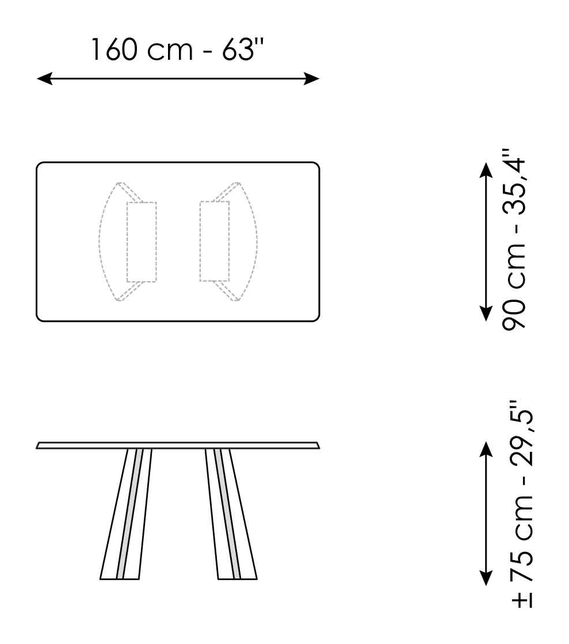 Torii Extendable Dining Table by Bonaldo, size drawing 1