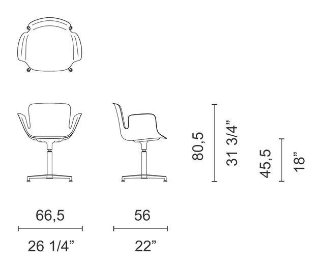 Juli Plastic Chair by Cappellini, size drawing: JUP4 / JUP4M