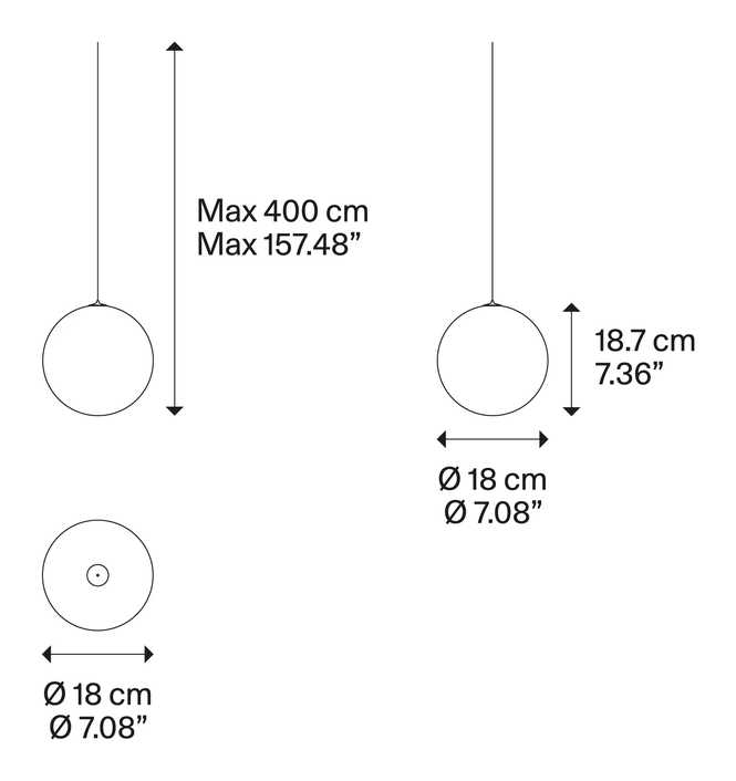 Random Solo Cluster Pendant Lamp by Lodes, size drawing: Random Solo 18