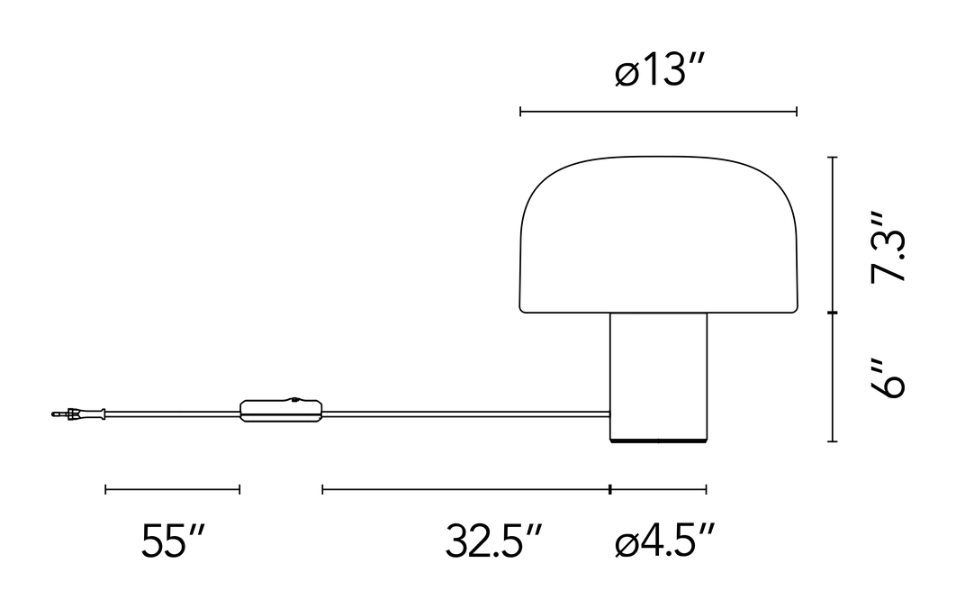 Bellhop Glass T Table Lamp by Flos, size drawing