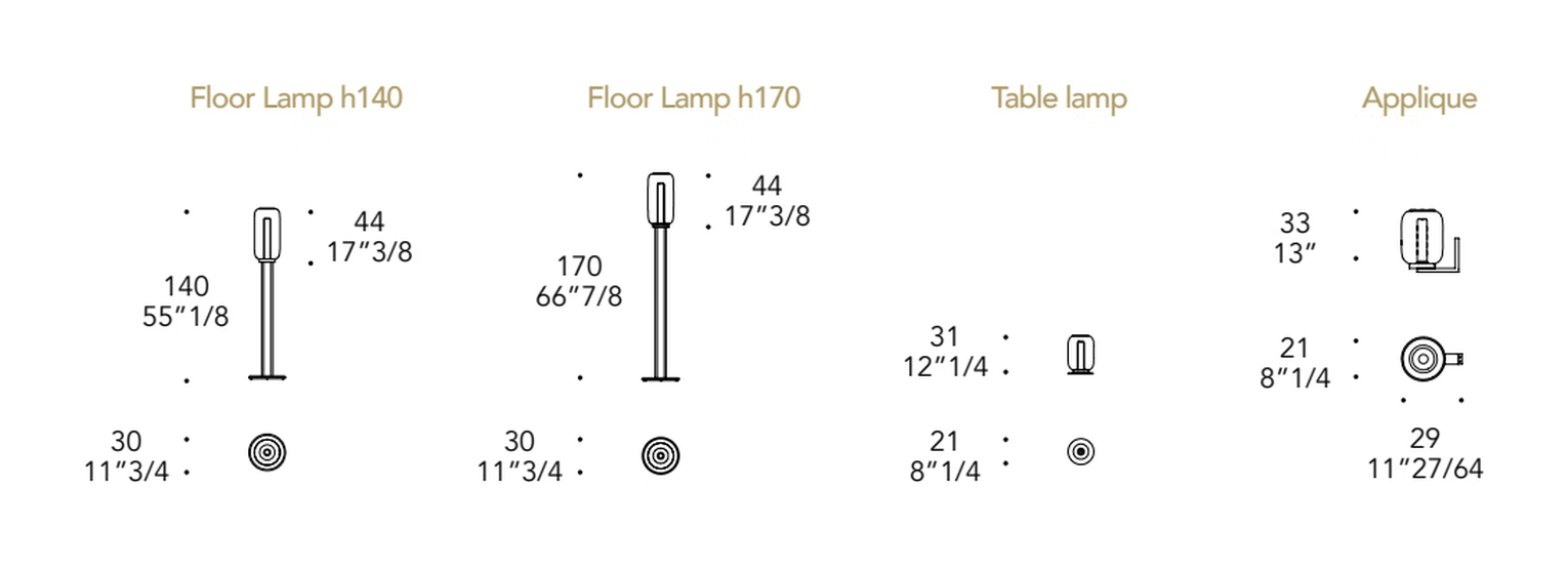 Lanterna Table Lamp by Reflex, size drawing