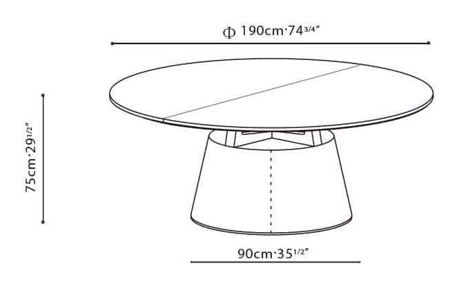 Unity Dining Table L by Camerich, size drawing: CF5B0805