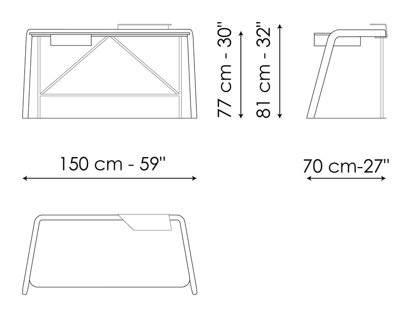 Scriba Writing Desk by Bonaldo, size drawing 2
