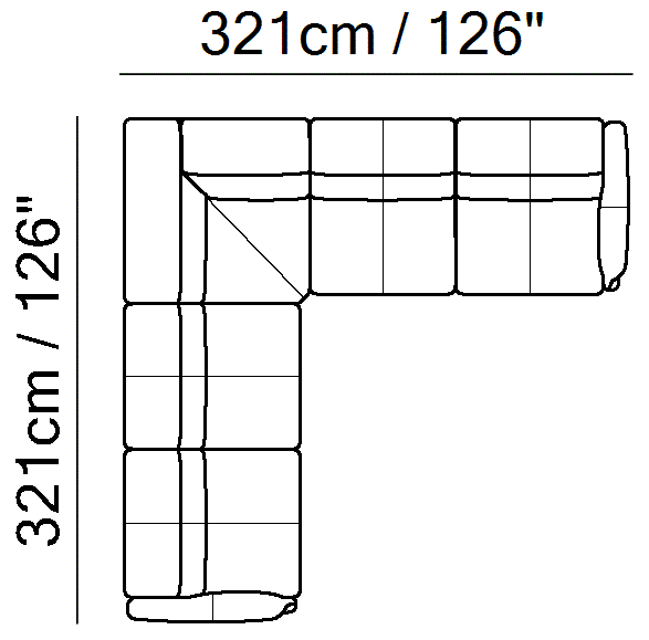 Seagull Sectional by Natuzzi Italia: Modular sofa with adjustable headrests, outline drawing with sizes